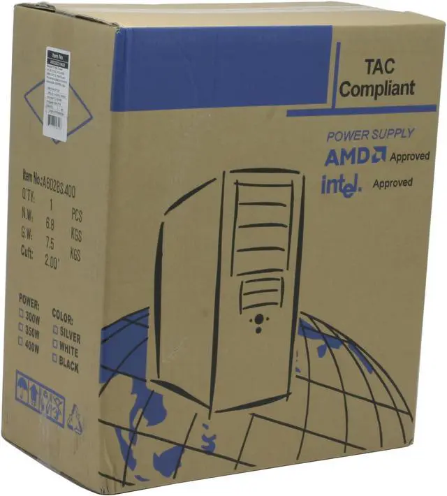 Alt view image 13 of 15 - Athenatech A602BS.400 Black/ Silver Steel ATX Mid Tower Computer Case 400W Power Supply