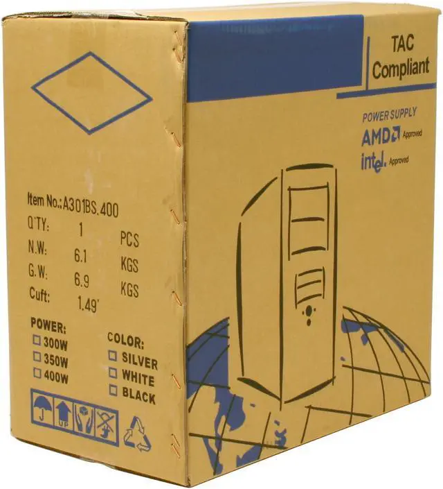 Alt view image 14 of 14 - Athenatech A301BS.400 Black / Silver Steel Micro ATX Mini Tower Computer Case 400W Power Supply