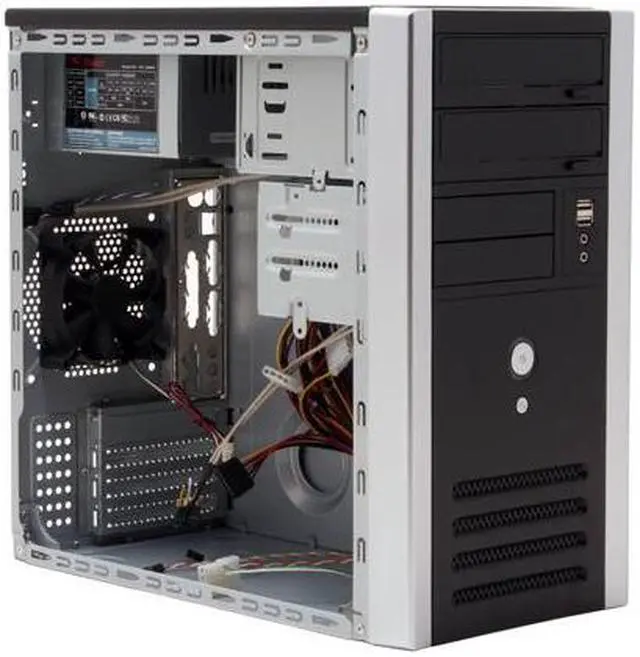 Alt view image 9 of 14 - Athenatech A301BS.400 Black / Silver Steel Micro ATX Mini Tower Computer Case 400W Power Supply