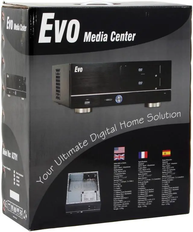 Alt view image 12 of 12 - Athenatech Black Aluminum / Steel Evo A3701BB.500 ATX Media Center / HTPC Case