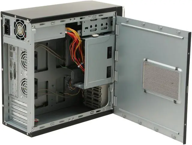 Alt view image 7 of 14 - Athenatech A100BB.350 Black / Silver Steel Micro ATX Desktop Computer Case SPI SFX 350W Power Supply