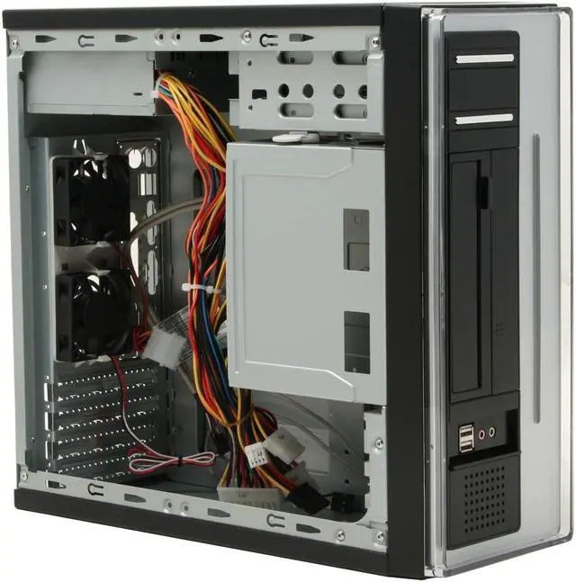 Alt view image 9 of 14 - Athenatech A100BB.350 Black / Silver Steel Micro ATX Desktop Computer Case SPI SFX 350W Power Supply