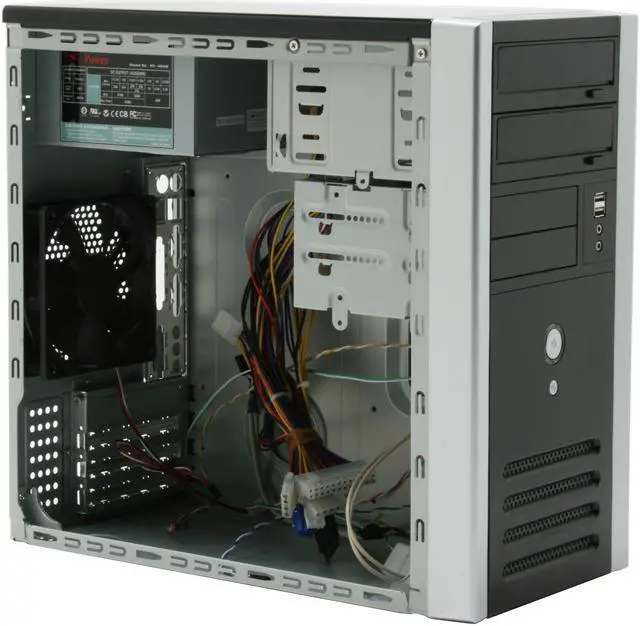 Alt view image 11 of 15 - Athenatech A301BS.450 Black / Silver Steel Micro ATX Mini Tower Computer Case 450W Power Supply