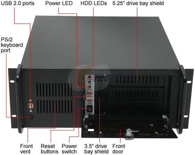 Alt view image 2 of 8 - Athena Power RM-4U4038B40 Black Steel 4U Rackmount Server Case 400W 3 External 5.25" Drive Bays