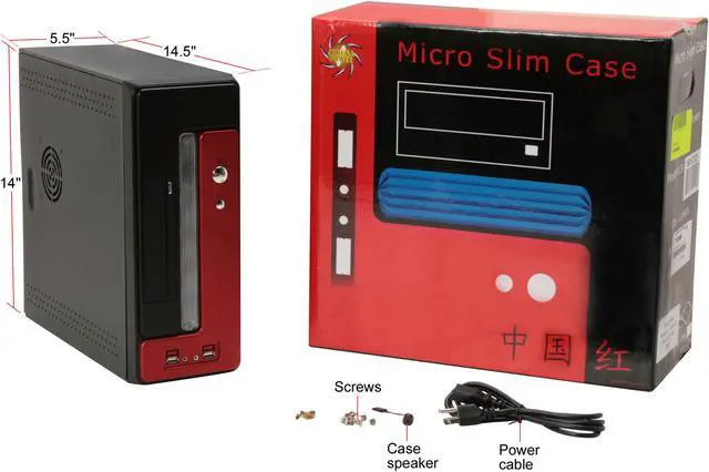 Alt view image 13 of 13 - Athena Power CA-1015CR25 Black / Red SECC Steel MicroATX Desktop / MicroATX Slim Computer Case 250W Power Supply