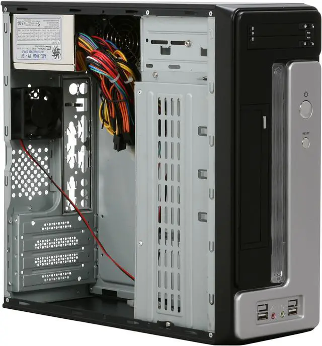 Alt view image 8 of 12 - Athena Power CA-1015IS40H21 Black / Silver SECC Steel MicroATX Desktop / MicroATX Slim Computer Case with 400W Power Supply and dual 2.5" SATA Hot Swap