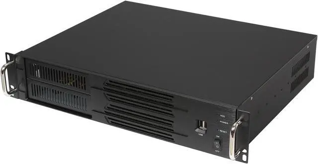 Main image of Athena Power RM-2U200H47 Black Aluminum Front Pannel and 1.2mm Steel 2U Rackmount Server Case 470W 2 External 5.25" Drive Bays, Small Form Factor Chassis under 15" in Depth