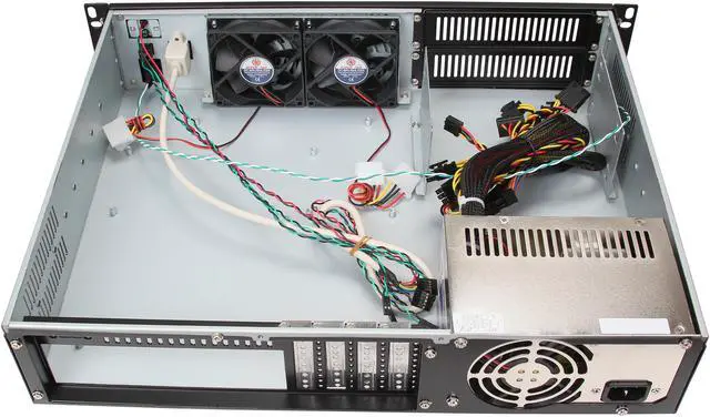 Alt view image 5 of 7 - Athena Power RM-2U200H47 Black Aluminum Front Pannel and 1.2mm Steel 2U Rackmount Server Case 470W 2 External 5.25" Drive Bays, Small Form Factor Chassis under 15" in Depth