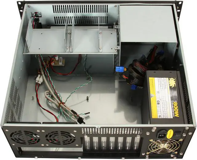 Alt view image 5 of 8 - Athena Power RM-4U400S80 Black Aluminum Front Panel and 1.2mm Steel 4U Rackmount Server Case 800W ULTIMATE PS2 4 External 5.25" Drive Bays