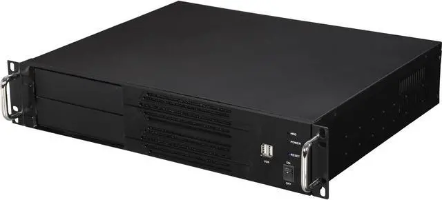 Main image of Athena Power RM-2U200HR65U2 Black Brushed Aluminum Front Bezel / 1.2mm SECC 2U Rackmount Server Case 2U 650W IPC Power supply (External) 5.25" up to 2 (Only 1 x 5.25" external bay with a m-ATX or ATX motherboard) External 5.25" Drive Bays - OEM