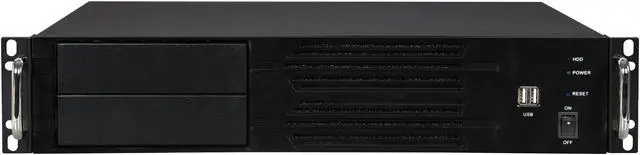 Alt view image 3 of 7 - Athena Power RM-2U200HR65U2 Black Brushed Aluminum Front Bezel / 1.2mm SECC 2U Rackmount Server Case 2U 650W IPC Power supply (External) 5.25" up to 2 (Only 1 x 5.25" external bay with a m-ATX or ATX motherboard) External 5.25" Drive Bays - OEM
