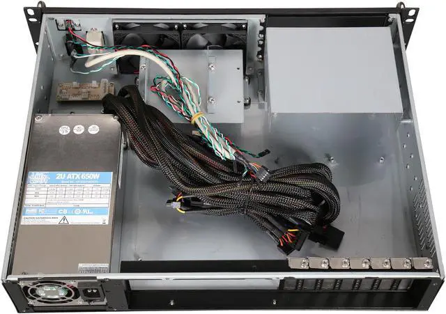 Alt view image 6 of 7 - Athena Power RM-2U200HR65U2 Black Brushed Aluminum Front Bezel / 1.2mm SECC 2U Rackmount Server Case 2U 650W IPC Power supply (External) 5.25" up to 2 (Only 1 x 5.25" external bay with a m-ATX or ATX motherboard) External 5.25" Drive Bays - OEM