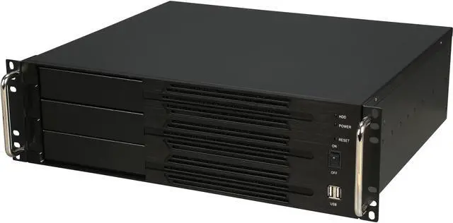 Main image of Athena Power RM-3U300PRR55U2 Black Brushed Aluminum Front Bezel / 1.2mm SECC 3U Rackmount Server Case 2U 550W Micro Redundant power supply 3 External 5.25" Drive Bays - OEM