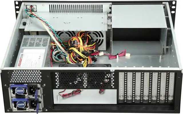 Alt view image 5 of 7 - Athena Power RM-3U300PRR55U2 Black Brushed Aluminum Front Bezel / 1.2mm SECC 3U Rackmount Server Case 2U 550W Micro Redundant power supply 3 External 5.25" Drive Bays - OEM