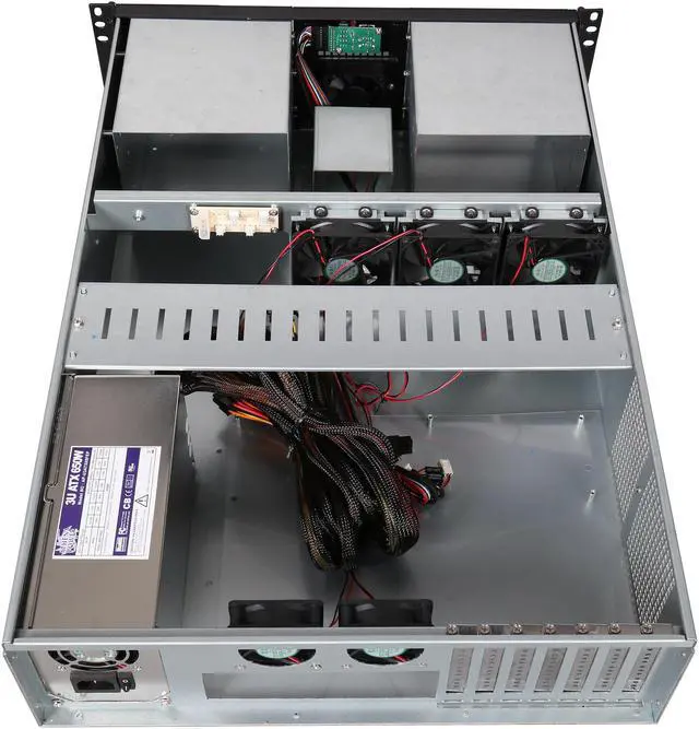 Alt view image 5 of 7 - Athena Power RM-3U316465U3 Silver/Black 1.2mm SGCC 3U Rackmount Server Case 3U 650W IPC Power supply 6 External 5.25" Drive Bays