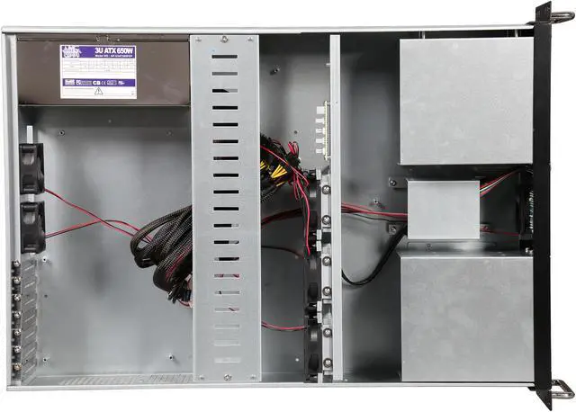 Alt view image 6 of 7 - Athena Power RM-3U316465U3 Silver/Black 1.2mm SGCC 3U Rackmount Server Case 3U 650W IPC Power supply 6 External 5.25" Drive Bays