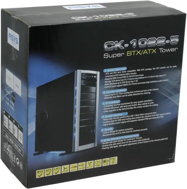 Alt view image 15 of 15 - ASYS CK-1022-5 Black/ Silver 1.0 mm SECC Chassis, Plastic Front Panel ATX Full Tower Computer Case