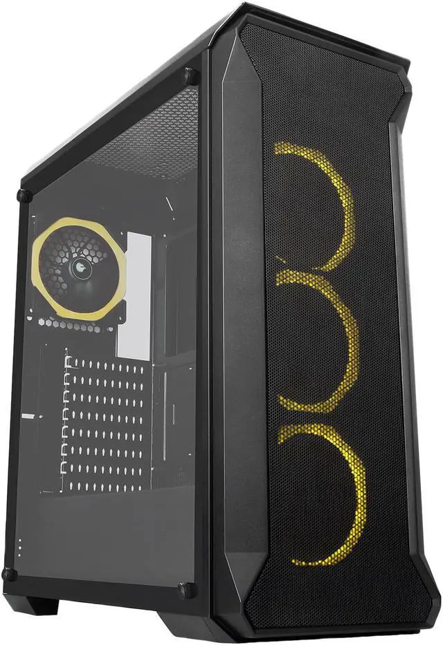 Alt view image 4 of 20 - SAMA Tank-RGB Black Dual USB3.0 Steel/ Tempered Glass ATX Mid Tower Gaming Computer Case w/Tempered Glass Panel and 4x Addressable RGB LED Ring Fans Pre-Installed