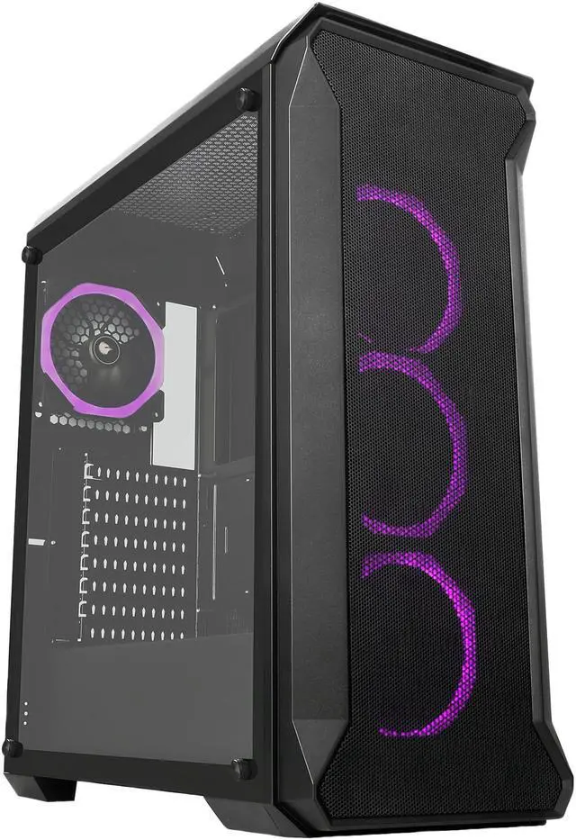 Alt view image 7 of 20 - SAMA Tank-RGB Black Dual USB3.0 Steel/ Tempered Glass ATX Mid Tower Gaming Computer Case w/Tempered Glass Panel and 4x Addressable RGB LED Ring Fans Pre-Installed