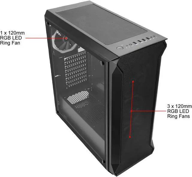 Alt view image 17 of 20 - SAMA Tank-RGB Black Dual USB3.0 Steel/ Tempered Glass ATX Mid Tower Gaming Computer Case w/Tempered Glass Panel and 4x Addressable RGB LED Ring Fans Pre-Installed