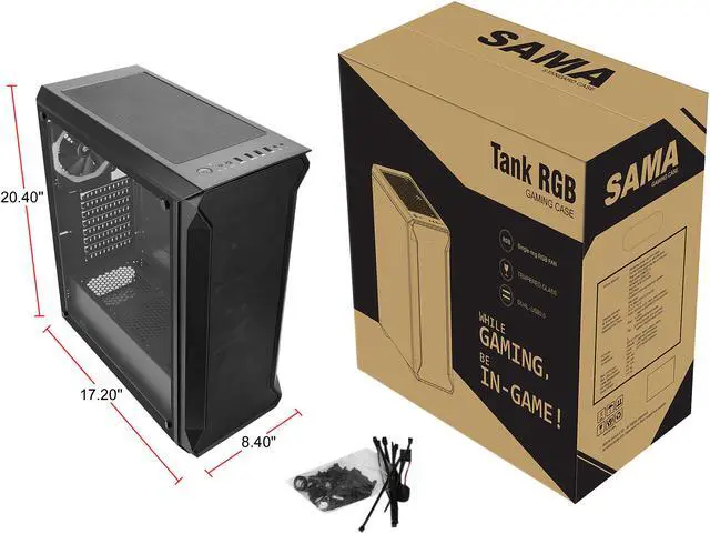 Alt view image 20 of 20 - SAMA Tank-RGB Black Dual USB3.0 Steel/ Tempered Glass ATX Mid Tower Gaming Computer Case w/Tempered Glass Panel and 4x Addressable RGB LED Ring Fans Pre-Installed