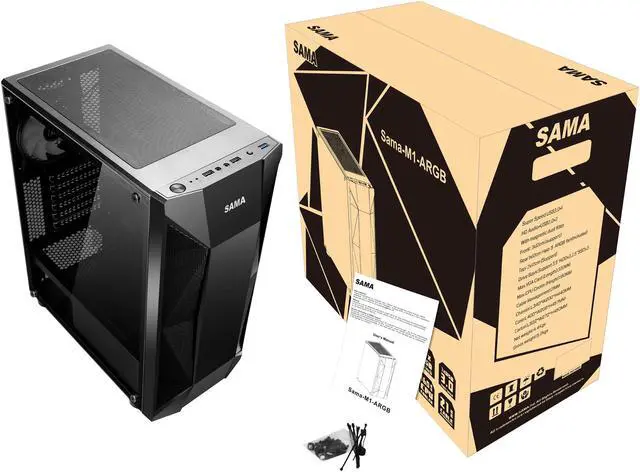 Alt view image 15 of 20 - SAMA Sama-M1-ARGB Black Steel / Tempered Glass ATX Mid Tower Computer Case