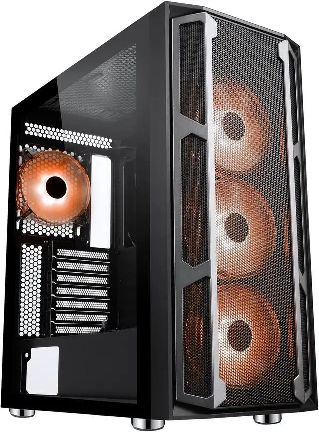 Alt view image 2 of 20 - SAMA Space X1-ARGB Black Steel / Tempered Glass ATX Mid Tower Computer Case with 4 x 120mm ARGB LED Fans Pre-Installed
