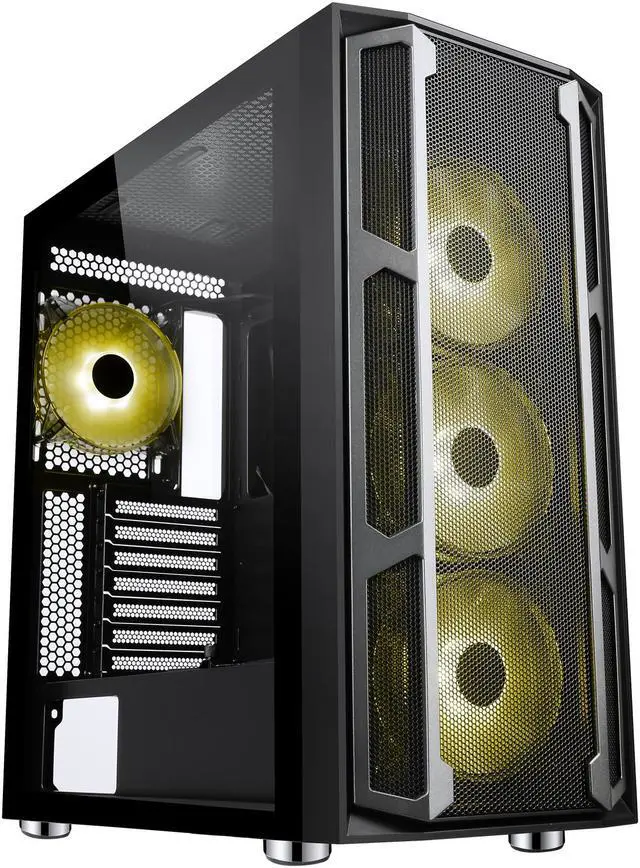 Alt view image 4 of 20 - SAMA Space X1-ARGB Black Steel / Tempered Glass ATX Mid Tower Computer Case with 4 x 120mm ARGB LED Fans Pre-Installed