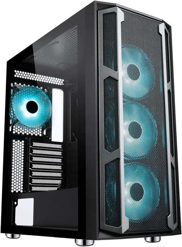 Alt view image 7 of 20 - SAMA Space X1-ARGB Black Steel / Tempered Glass ATX Mid Tower Computer Case with 4 x 120mm ARGB LED Fans Pre-Installed