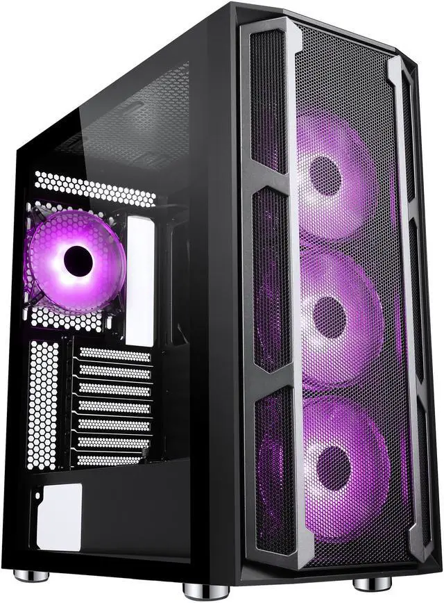 Alt view image 8 of 20 - SAMA Space X1-ARGB Black Steel / Tempered Glass ATX Mid Tower Computer Case with 4 x 120mm ARGB LED Fans Pre-Installed