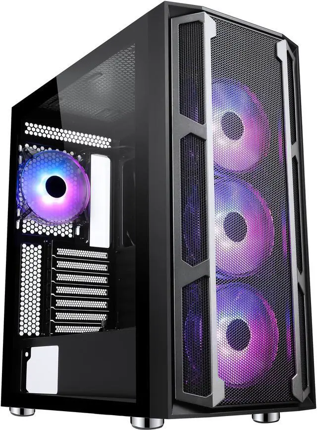 Main image of SAMA Space X1-ARGB Black Steel / Tempered Glass ATX Mid Tower Computer Case with 4 x 120mm ARGB LED Fans Pre-Installed