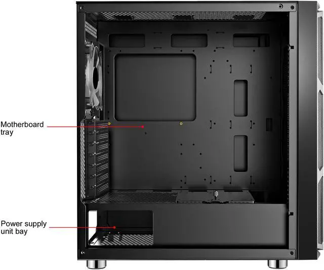 Alt view image 14 of 20 - SAMA Space X1-ARGB Black Steel / Tempered Glass ATX Mid Tower Computer Case with 4 x 120mm ARGB LED Fans Pre-Installed