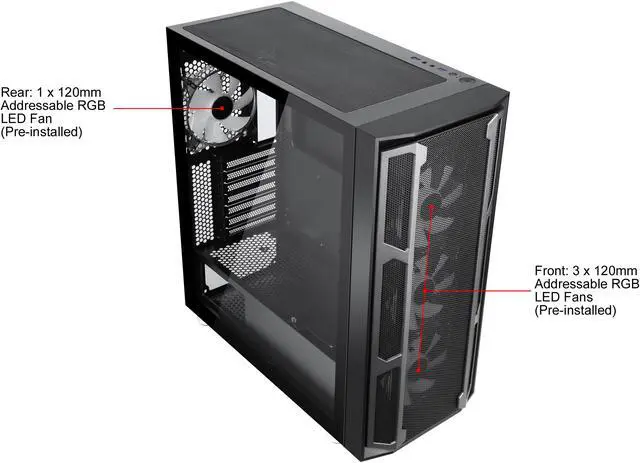 Alt view image 16 of 20 - SAMA Space X1-ARGB Black Steel / Tempered Glass ATX Mid Tower Computer Case with 4 x 120mm ARGB LED Fans Pre-Installed