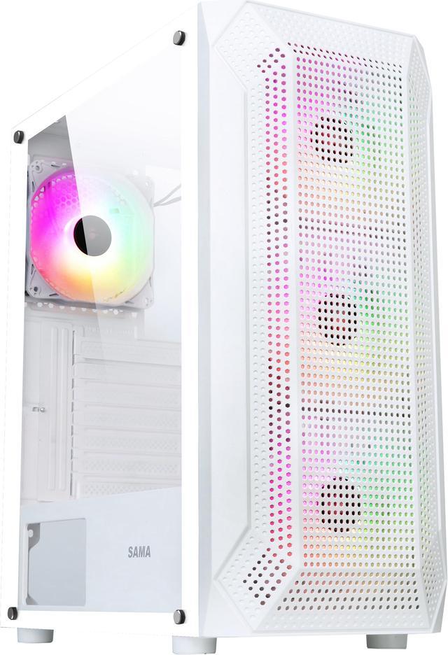 SAMA SAMA-Z4 White Steel / Tempered Glass ATX Mid Tower Computer Case w/ 4  x 120mm ARGB LED Fans (Pre-Installed)