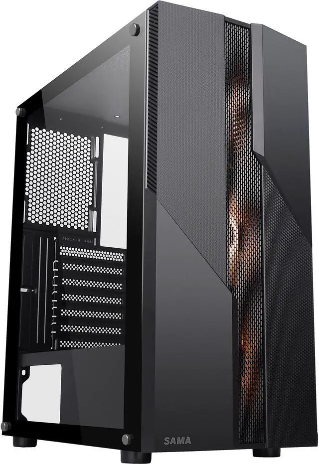 Main image of SAMA SAMA-M2-ARGB Black Steel / Tempered Glass ATX Mid Tower Computer Case w/ 3 x 120mm ARGB Fans (Pre-Installed)