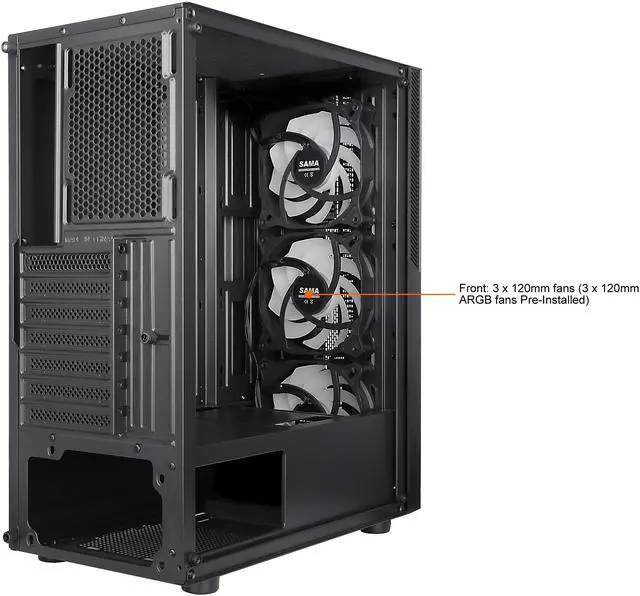 Alt view image 18 of 20 - SAMA SAMA-M2-ARGB Black Steel / Tempered Glass ATX Mid Tower Computer Case w/ 3 x 120mm ARGB Fans (Pre-Installed)