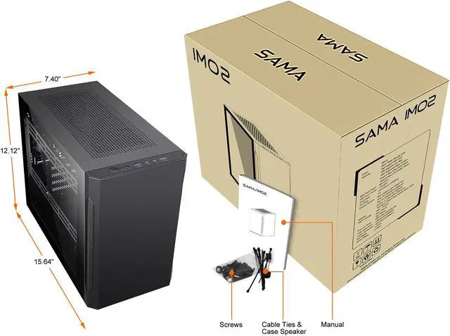 Alt view image 12 of 12 - SAMA IM02 Black Steel / Tempered Glass Micro ATX Tower Computer Case