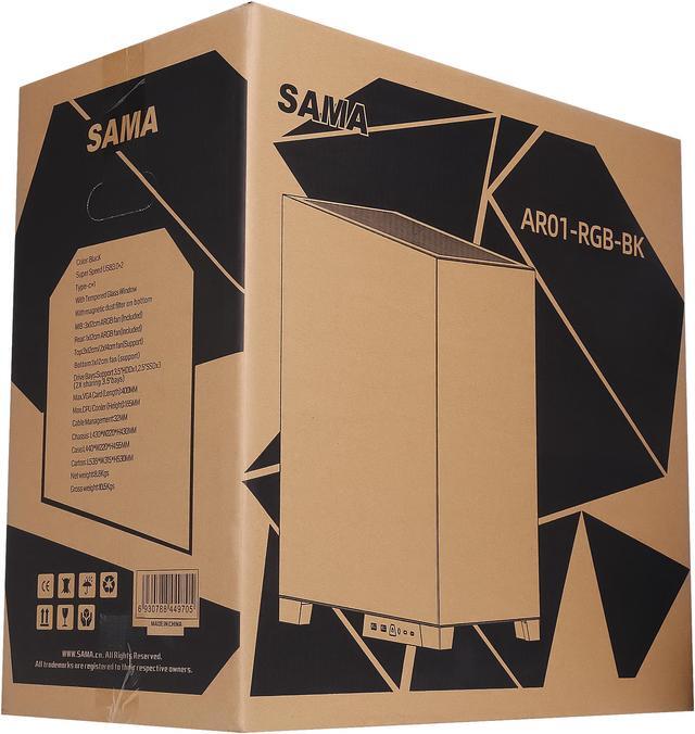 Alt view image 13 of 13 - Sama AR01-RGB-BK Black Dual USB3.0 and Type C, Dual Tempered Glass Micro -ATX Tower Gaming Computer Case w/ 4 x ARGB LED Fans (3 x120mm xSide, 1 x120mm x Rear)Pre-Installed