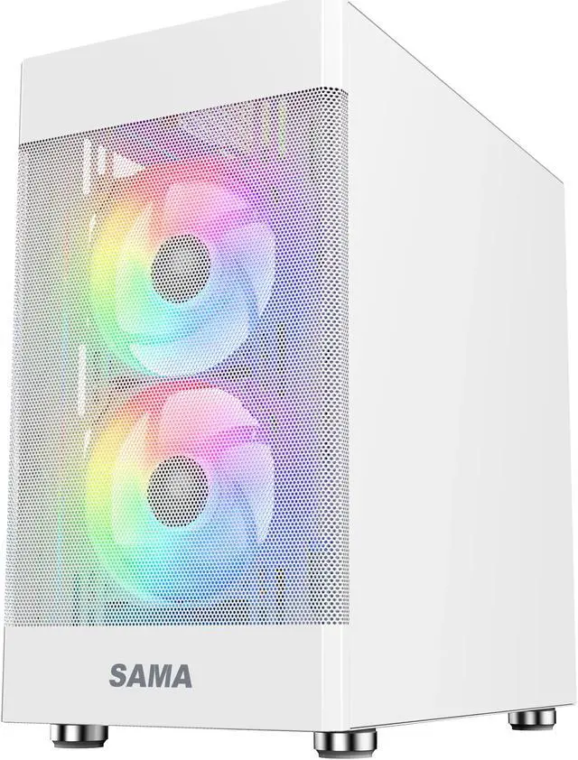 Alt view image 4 of 15 - Sama ARGB-Q5-W White USB3.0 Tempered Glass Micro ATX Tower Gaming Computer Case w/  3 x 120mm ARGB Fans (Pre-Installed)