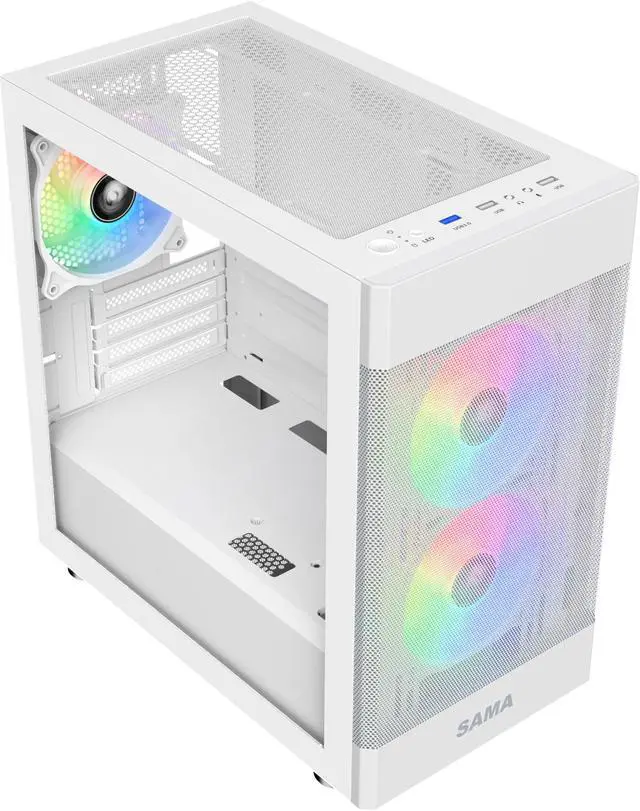 Alt view image 5 of 15 - Sama ARGB-Q5-W White USB3.0 Tempered Glass Micro ATX Tower Gaming Computer Case w/  3 x 120mm ARGB Fans (Pre-Installed)