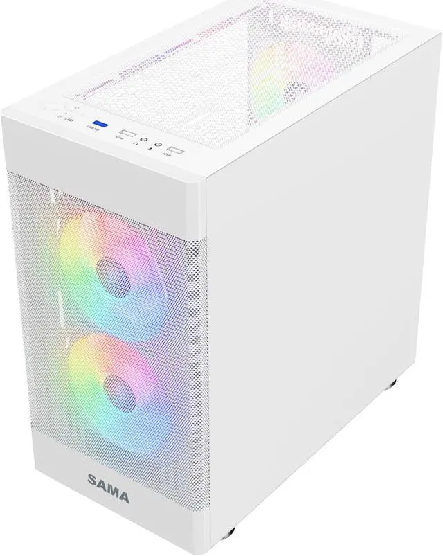 Alt view image 9 of 15 - Sama ARGB-Q5-W White USB3.0 Tempered Glass Micro ATX Tower Gaming Computer Case w/  3 x 120mm ARGB Fans (Pre-Installed)