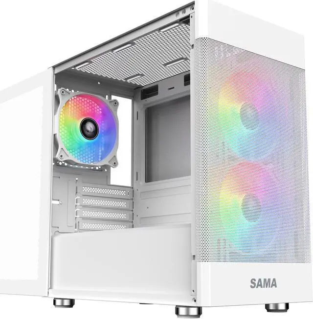 Alt view image 10 of 15 - Sama ARGB-Q5-W White USB3.0 Tempered Glass Micro ATX Tower Gaming Computer Case w/  3 x 120mm ARGB Fans (Pre-Installed)