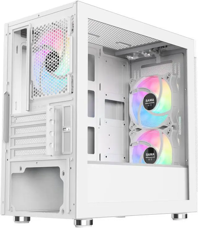 Alt view image 11 of 15 - Sama ARGB-Q5-W White USB3.0 Tempered Glass Micro ATX Tower Gaming Computer Case w/  3 x 120mm ARGB Fans (Pre-Installed)