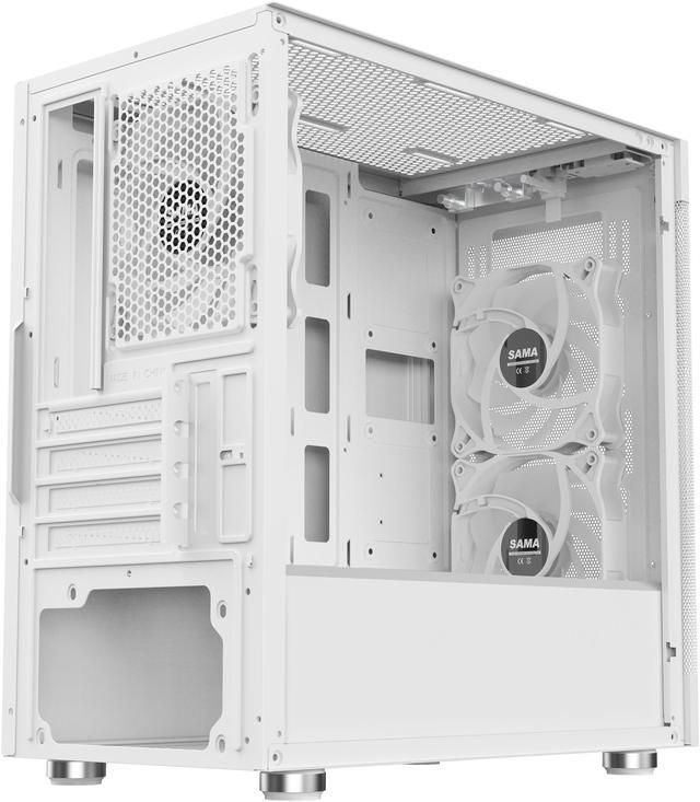 Alt view image 13 of 15 - Sama ARGB-Q5-W White USB3.0 Tempered Glass Micro ATX Tower Gaming Computer Case w/  3 x 120mm ARGB Fans (Pre-Installed)