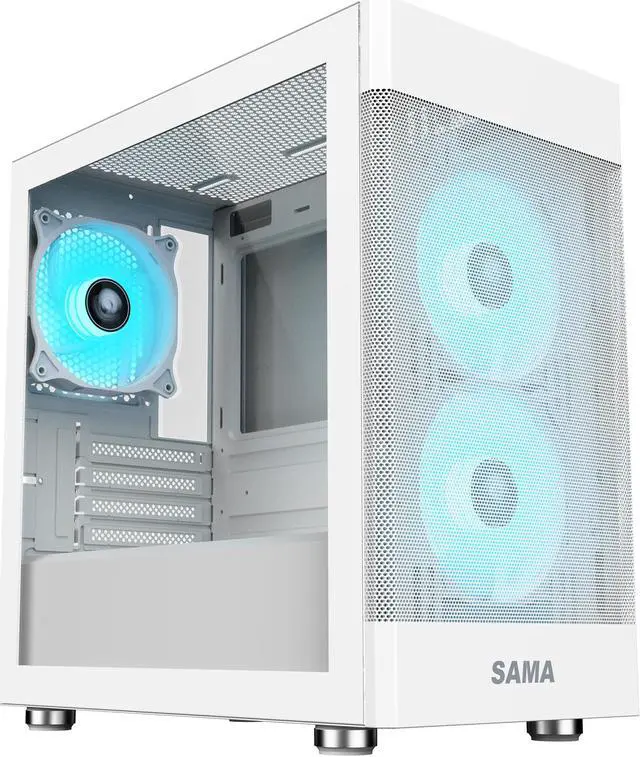 Alt view image 6 of 15 - Sama ARGB-Q5-W White USB3.0 Tempered Glass Micro ATX Tower Gaming Computer Case w/  3 x 120mm ARGB Fans (Pre-Installed)