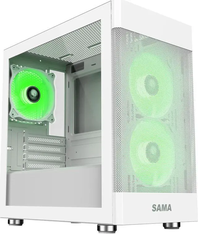 Alt view image 7 of 15 - Sama ARGB-Q5-W White USB3.0 Tempered Glass Micro ATX Tower Gaming Computer Case w/  3 x 120mm ARGB Fans (Pre-Installed)