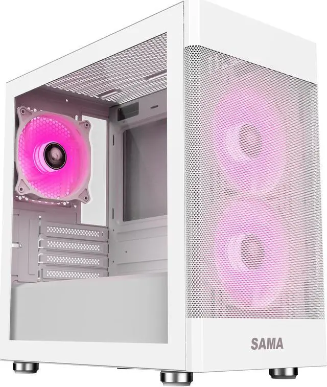 Alt view image 8 of 15 - Sama ARGB-Q5-W White USB3.0 Tempered Glass Micro ATX Tower Gaming Computer Case w/  3 x 120mm ARGB Fans (Pre-Installed)
