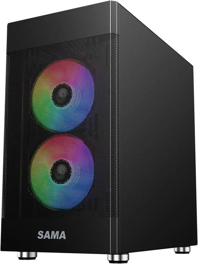 Alt view image 4 of 15 - Sama ARGB-Q5-BK Black USB3.0 Tempered Glass Micro ATX Tower Gaming Computer Case w/  3 x 120mm ARGB Fans (Pre-Installed)