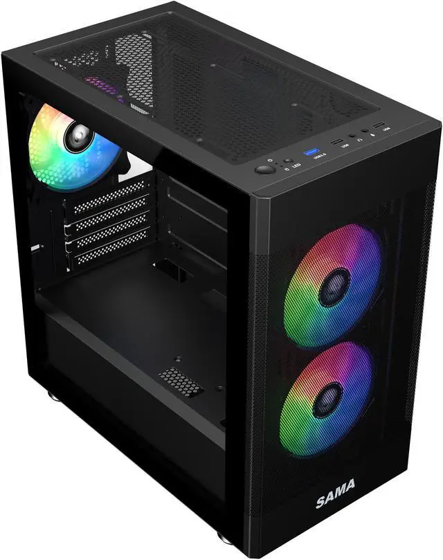 Alt view image 5 of 15 - Sama ARGB-Q5-BK Black USB3.0 Tempered Glass Micro ATX Tower Gaming Computer Case w/  3 x 120mm ARGB Fans (Pre-Installed)