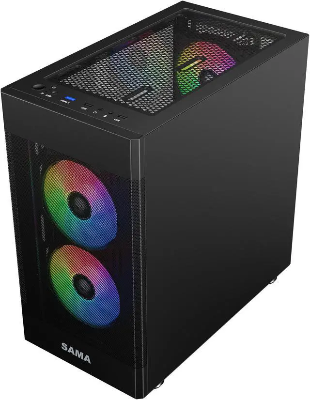 Alt view image 9 of 15 - Sama ARGB-Q5-BK Black USB3.0 Tempered Glass Micro ATX Tower Gaming Computer Case w/  3 x 120mm ARGB Fans (Pre-Installed)